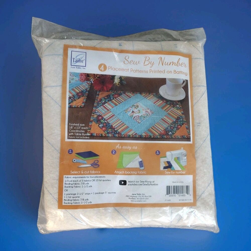 June Tailor Sew By Number 4 Placemat Patterns Printed On Batting 18"x13" JT-1485
